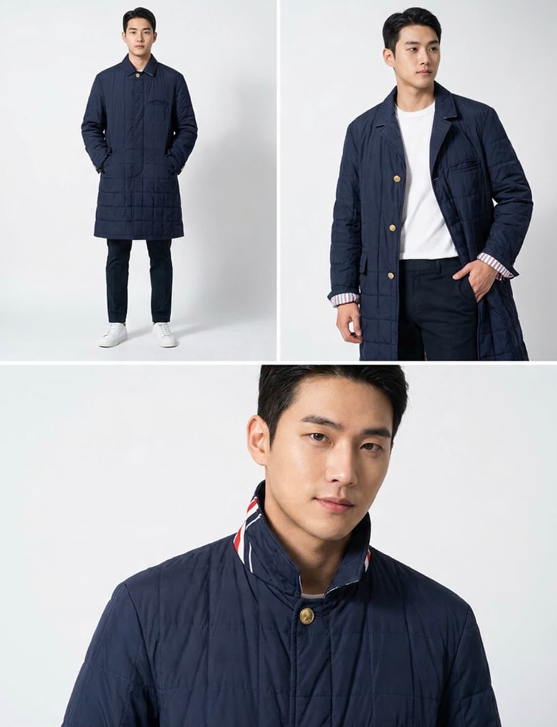 [2사이즈] 톰브라운 남성 백삼선 체스터필드 다운 패딩 코트 자켓 네이비 상품이미지2