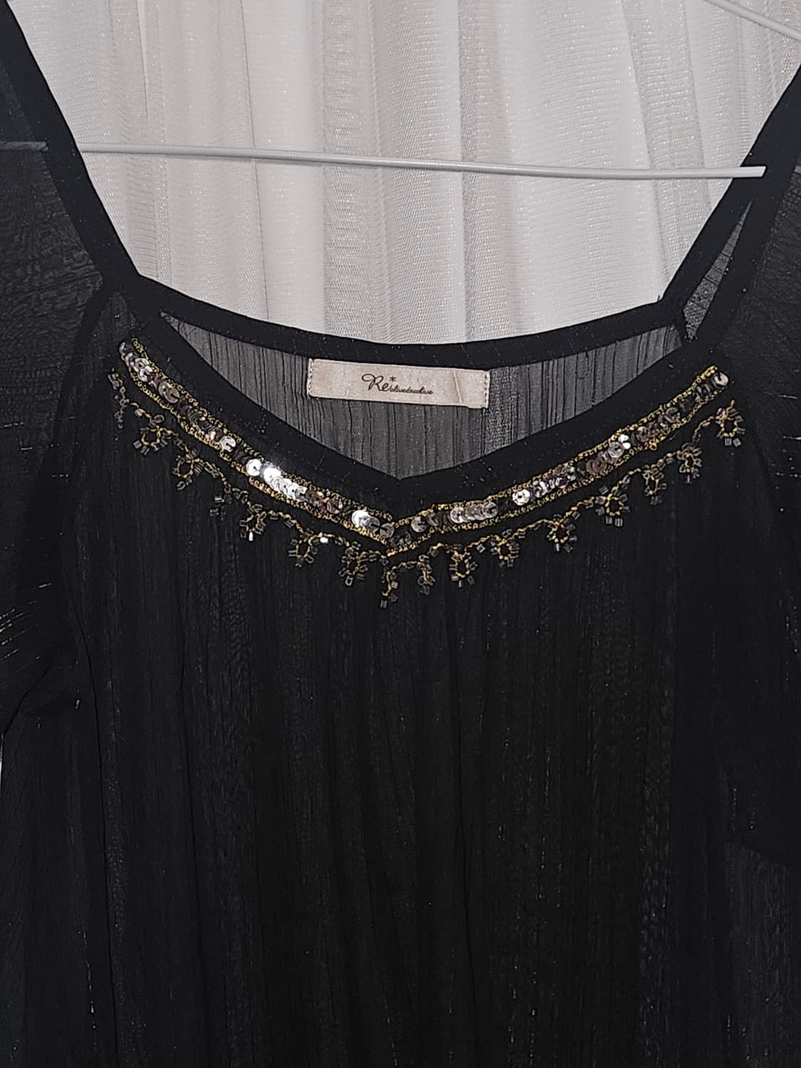 olive des olive 빈티지 스팽글 라인 시스루 슬립 원피스 상품이미지2