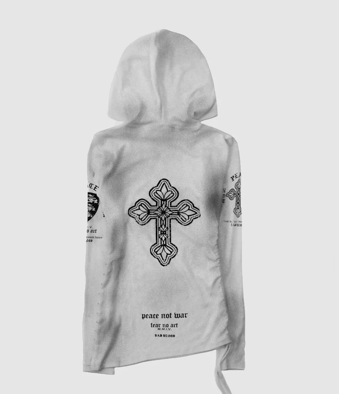 배드블러드 PEACE NOT WAR 슬림 컷아웃 후드 화이트 상품이미지2