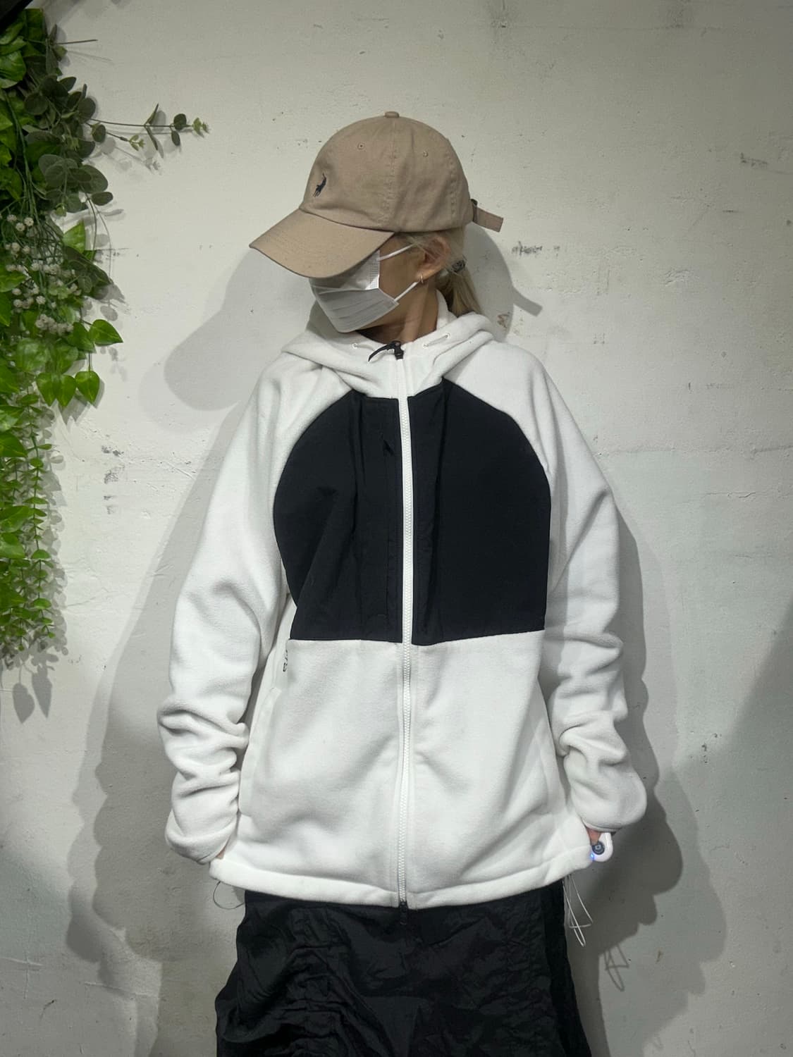 Nike 화이트 블랙 후리스 아노락 후드 자켓 XL 상품이미지2