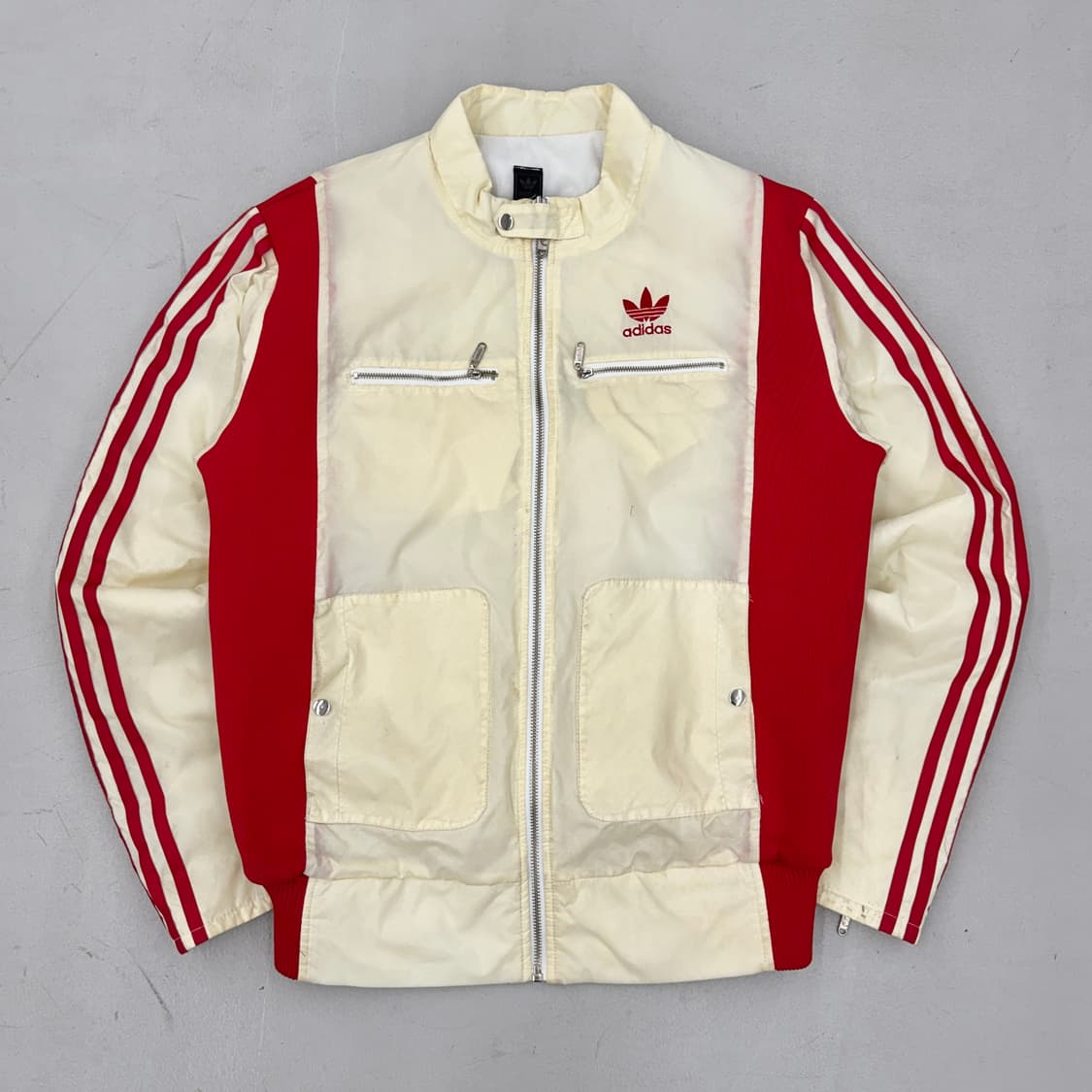 아디다스 바이커 삼선 아이보리 레드 배색 점퍼 자켓 상품이미지2