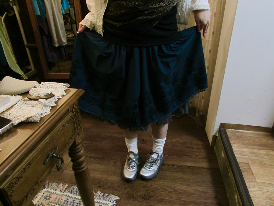 jpn vintage Romantic Lace Trim Skirt 상품이미지1