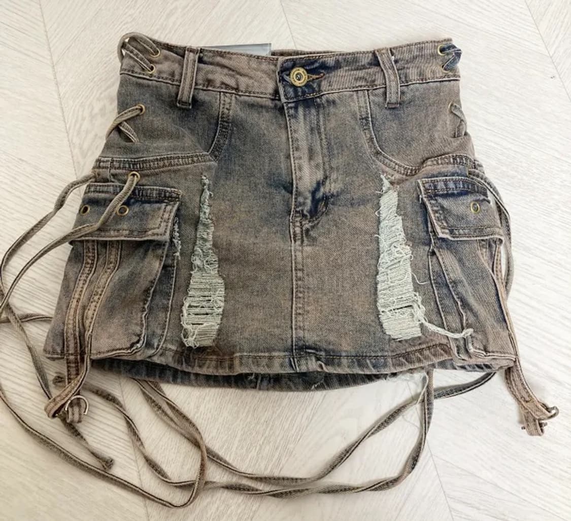 Y2K 사이드 아일렛 코르셋 데님 미니스커트 상품이미지2