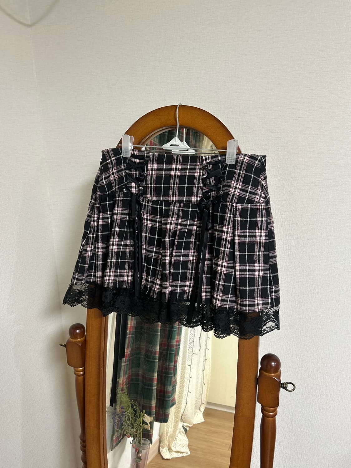 펑크 갸루 레이스 타탄체크 스커트 상품이미지1