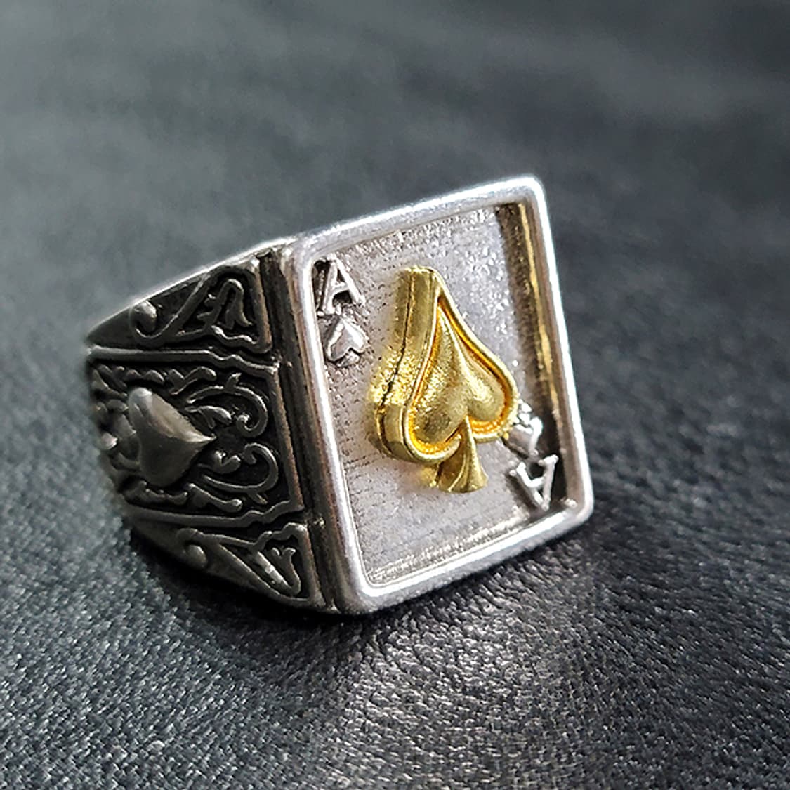 Spadion 백동 빅사이즈 남자 엔틱 빈티지 스페이드 에이스 카드 반지 상품이미지2