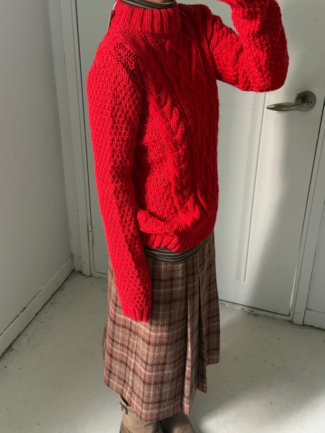 일본빈티지 울30 레드 케이블니트 상품이미지3