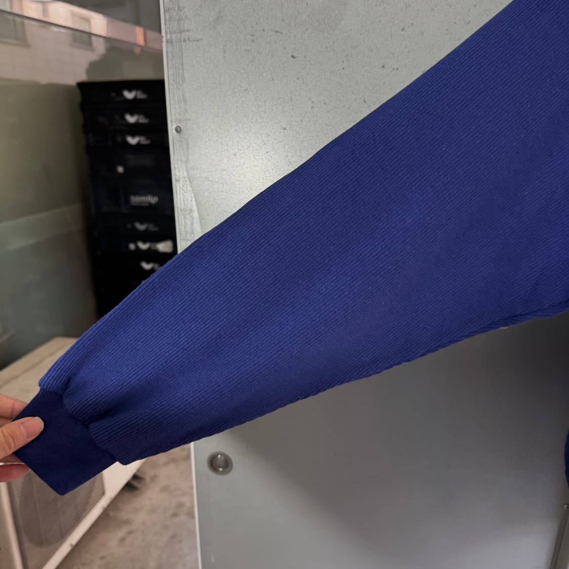 90s 아디다스 스펠 로고 코튼 반집업 니트 상품이미지6