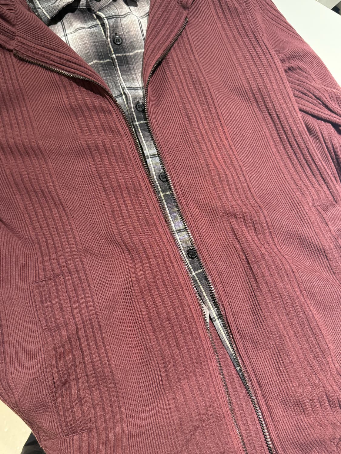 check shirt layered ribbed hood zip-up 상품이미지6