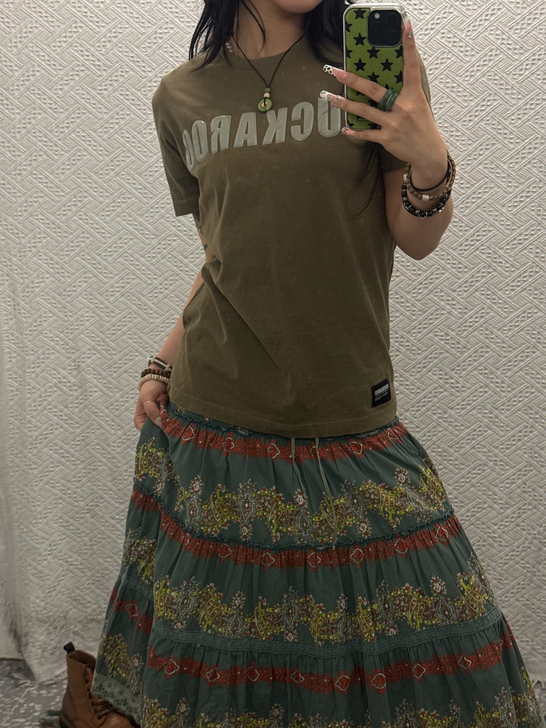 버커루 빈티지 스트릿 펑크 올리브그린 에나멜로고 반팔티 K0165 상품이미지1