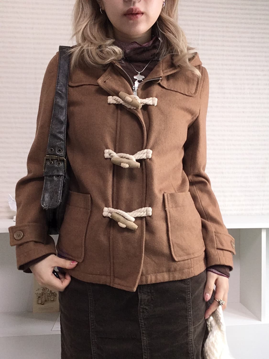 jpn vintage camel brown duffle hood half 상품이미지1