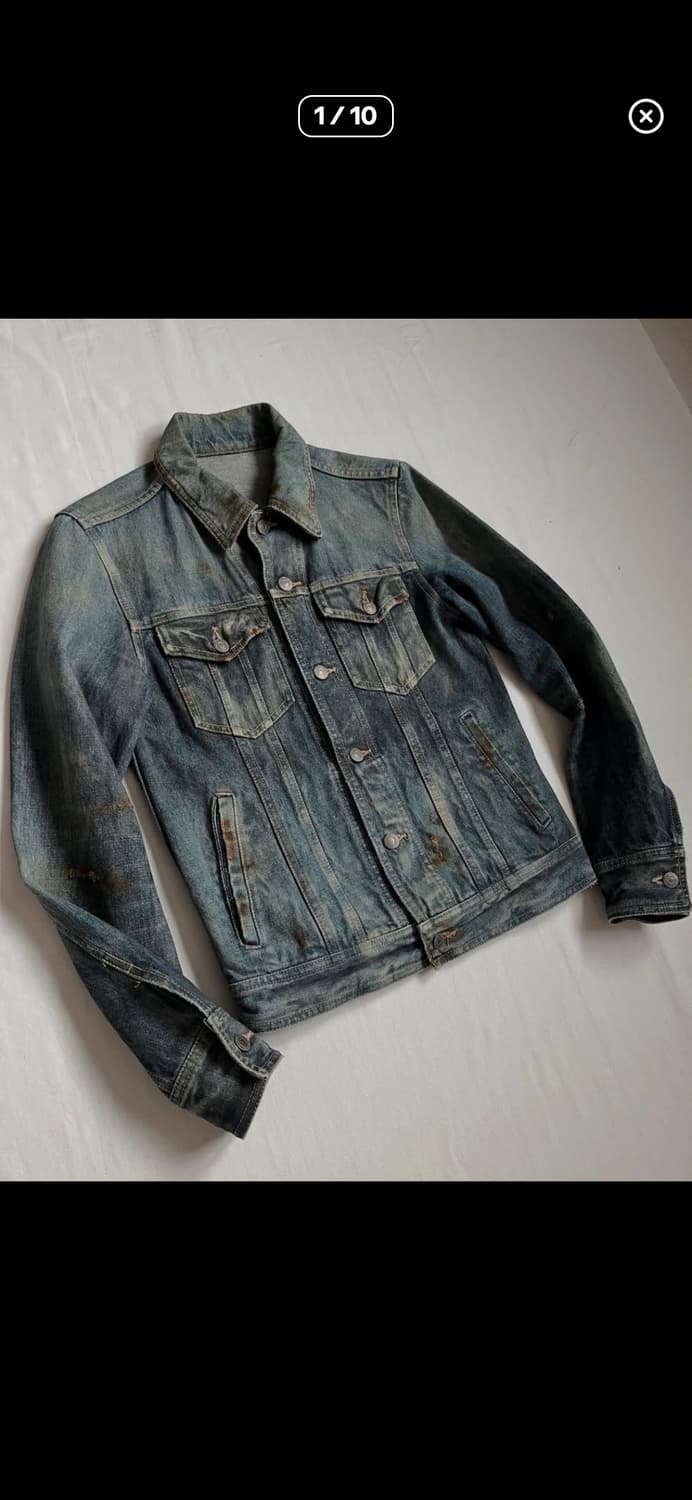 Shellac crashed and damaged denim jacket 상품이미지1