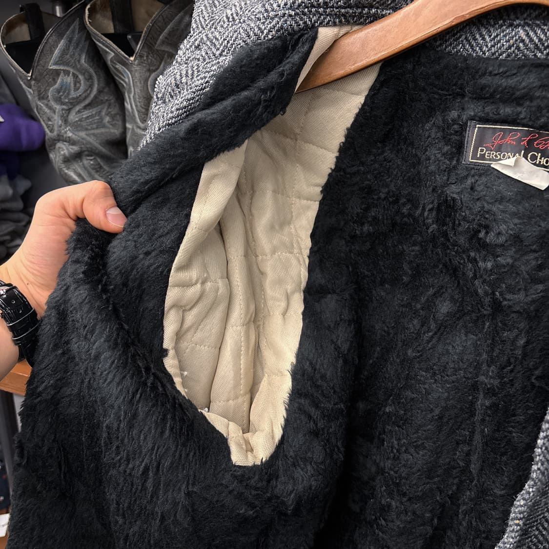 80s John L Blain 트위드 헤링본 패디드 울 블루종 N369 상품이미지6