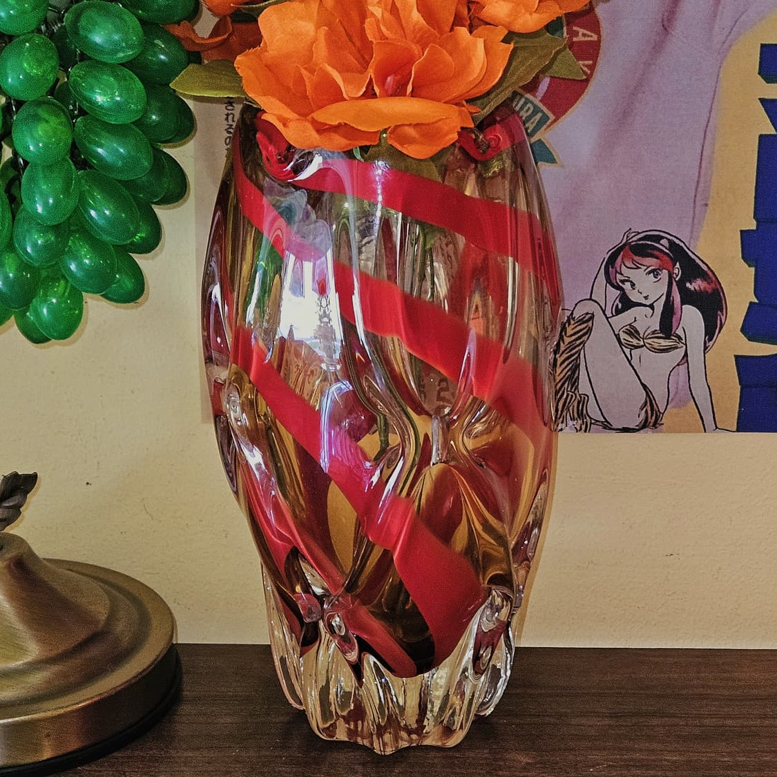 80s 오사카 Mcm 아트글라스 엠버 꽃병 상품이미지6