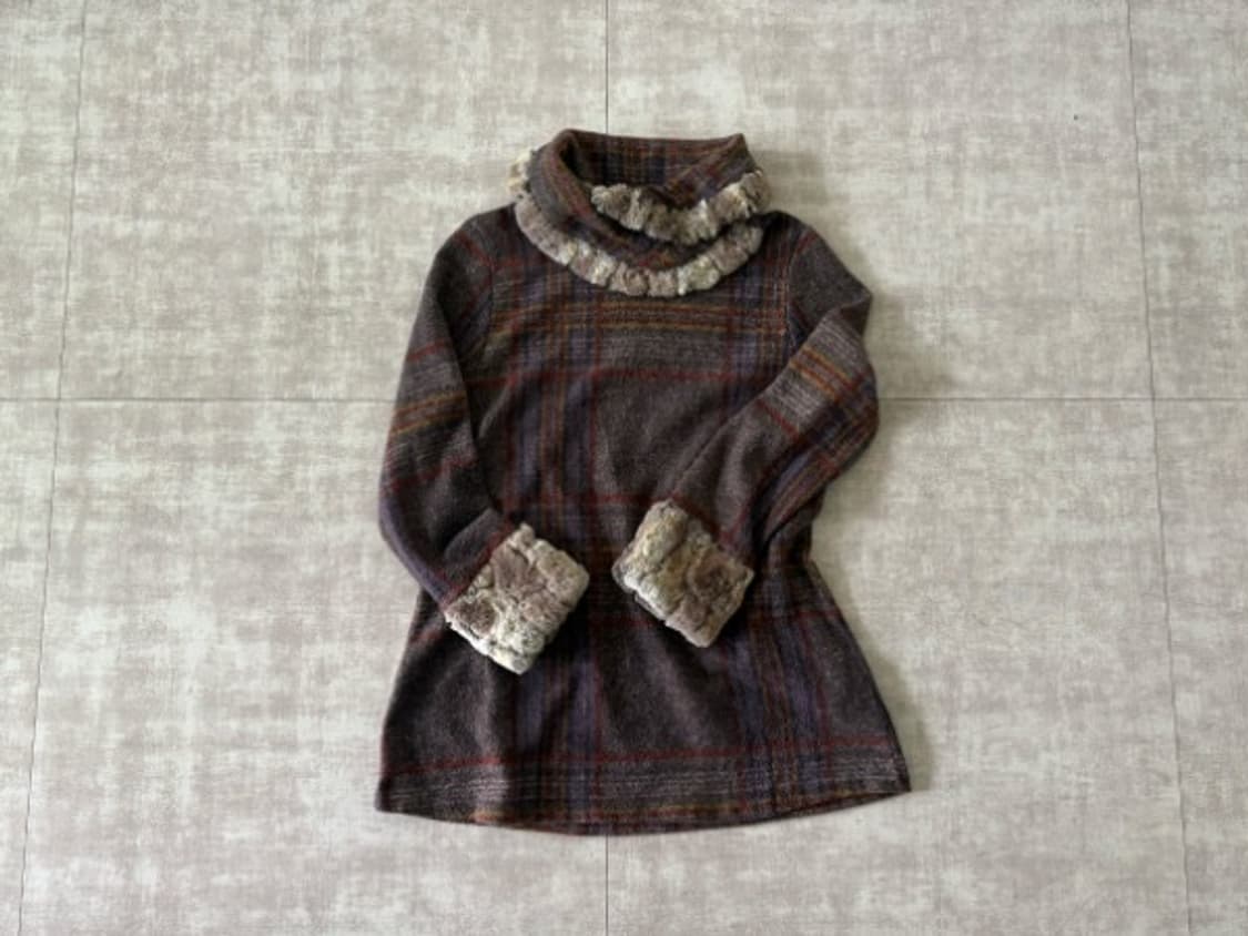 check wool fur turtleneck top 상품이미지1
