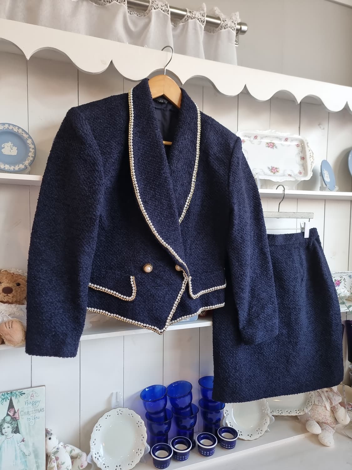 트위드 진주 트리밍 셋업 / 자켓+스커트 세트 상품이미지2