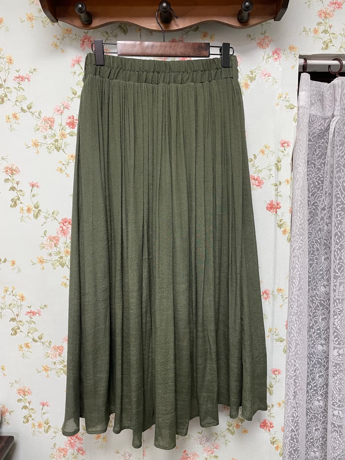 그린 플리츠 롱스커트 상품이미지2