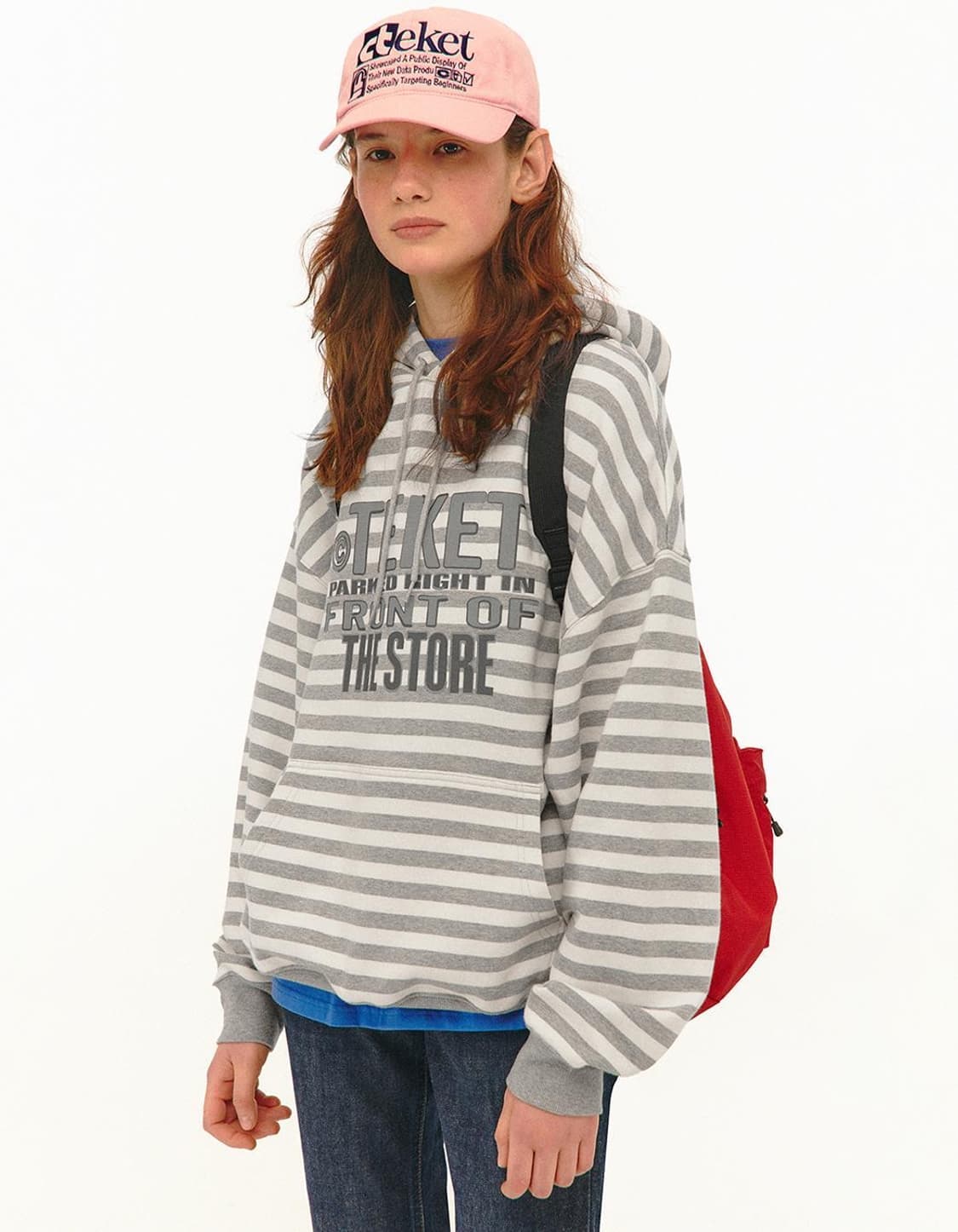 테켓 프론트 스트라이프 후디 멜란지 그레이 상품이미지4