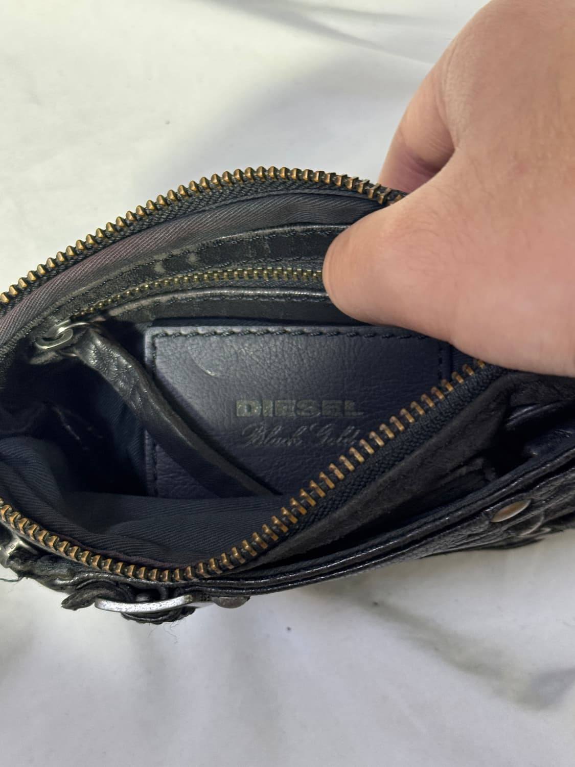 디젤 블랙 골드 버클 스트랩 스터드 레더 지갑 y2k 펑크 상품이미지8