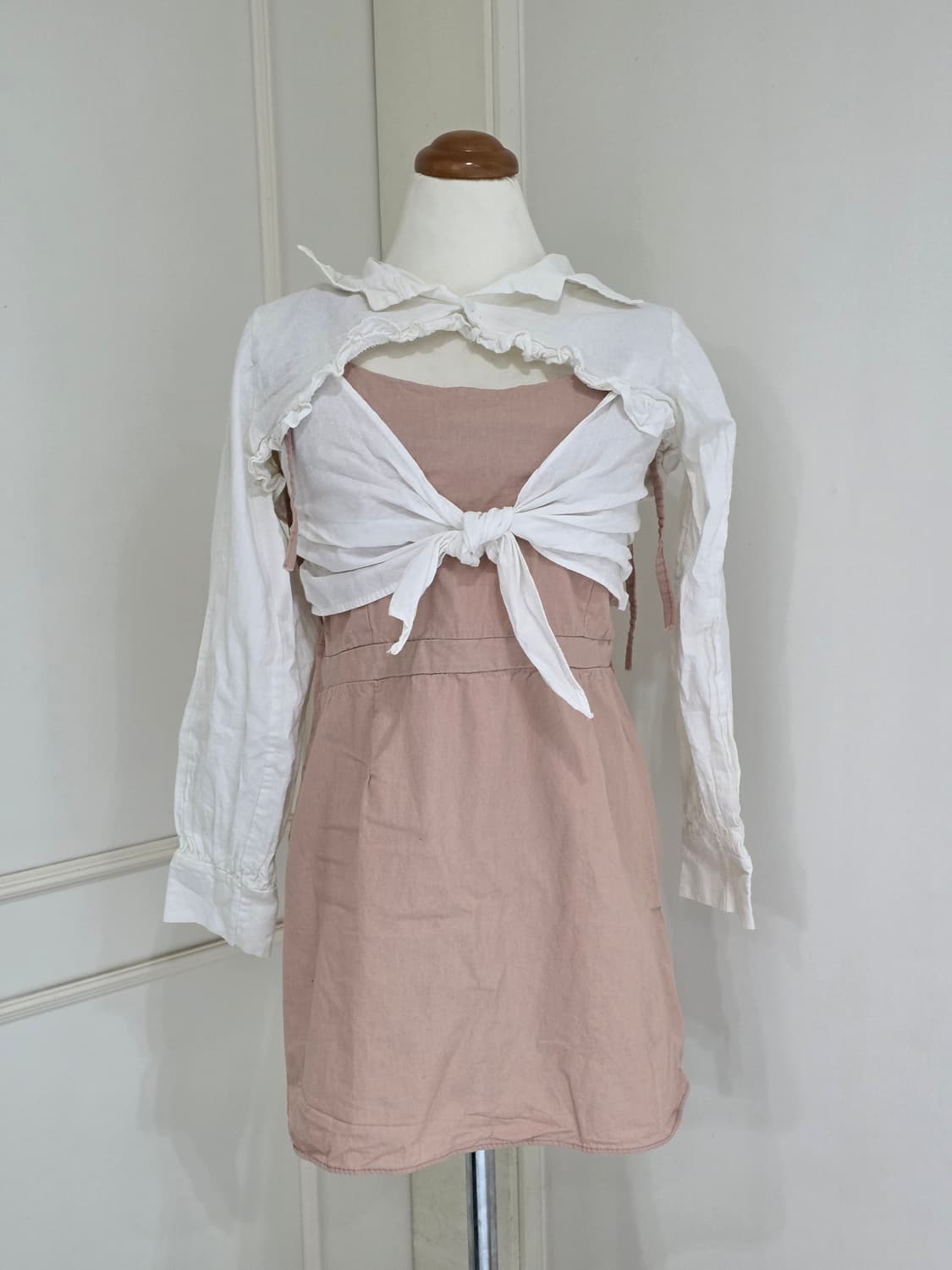 빈티지)페어리계 히메갸루 화이트 핑크 빅리본 원피스셔츠볼레로 코디세트 상품이미지3