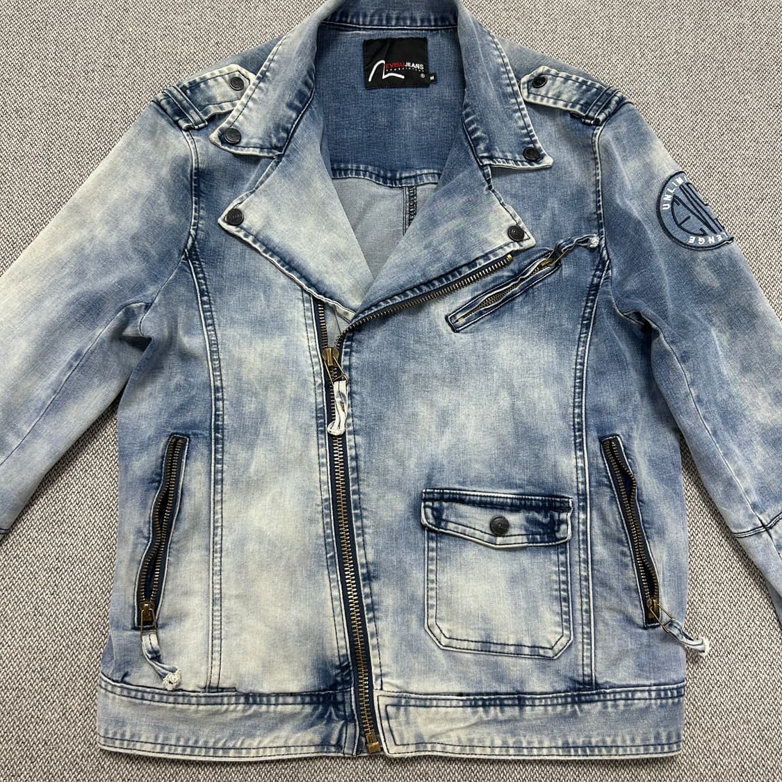 에비수 00s 백스펠아웃 워시드 데님 바이커 자켓(M) 상품이미지4