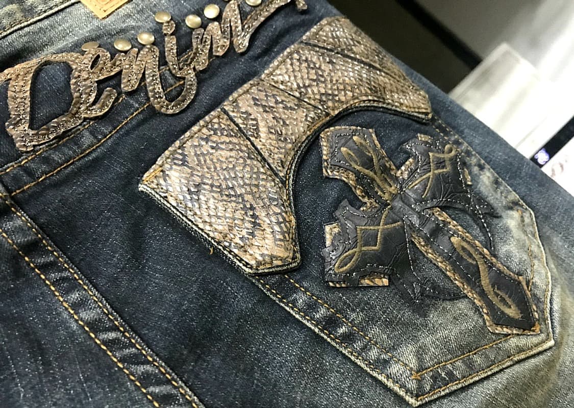 뱀피포켓 가죽 녹떼 워싱 스판 PANT 상품이미지4