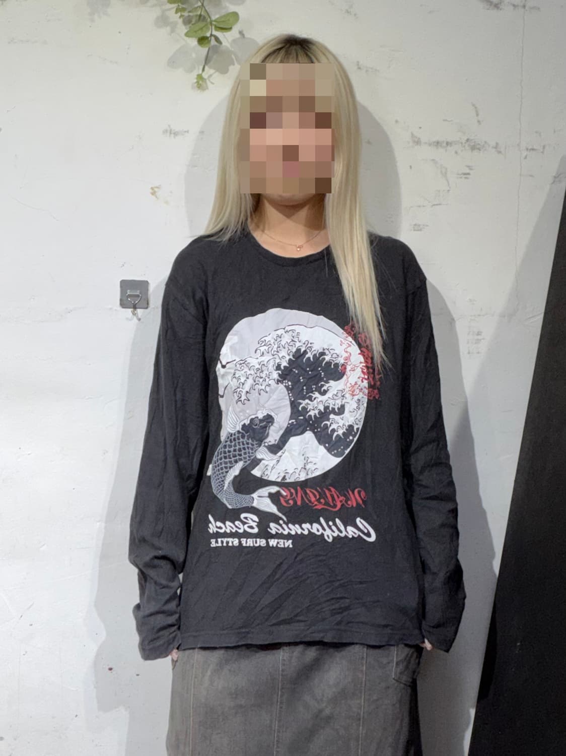 JPN 일본 빈티지 파도 오리엔탈 프린팅 롤슬리브 긴팔티 LL 상품이미지2