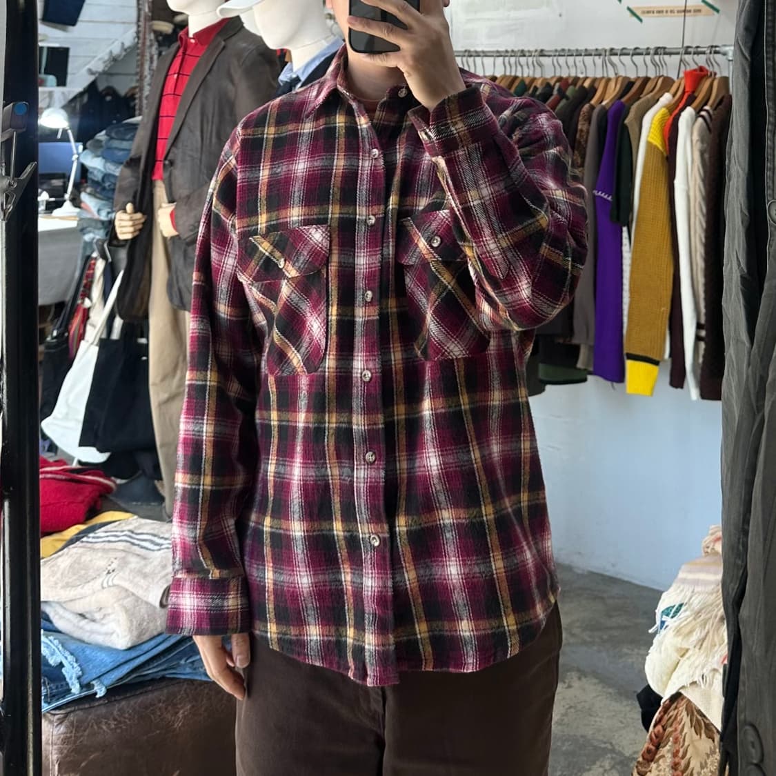 (착용컷) 90's FIVE BROTHER 체크 셔츠 (남성용 L) 상품이미지4