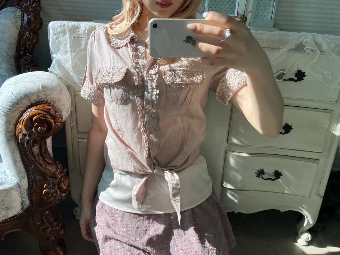 액시즈팜 히메 핑크 레이스 롤업셔츠 상품이미지2