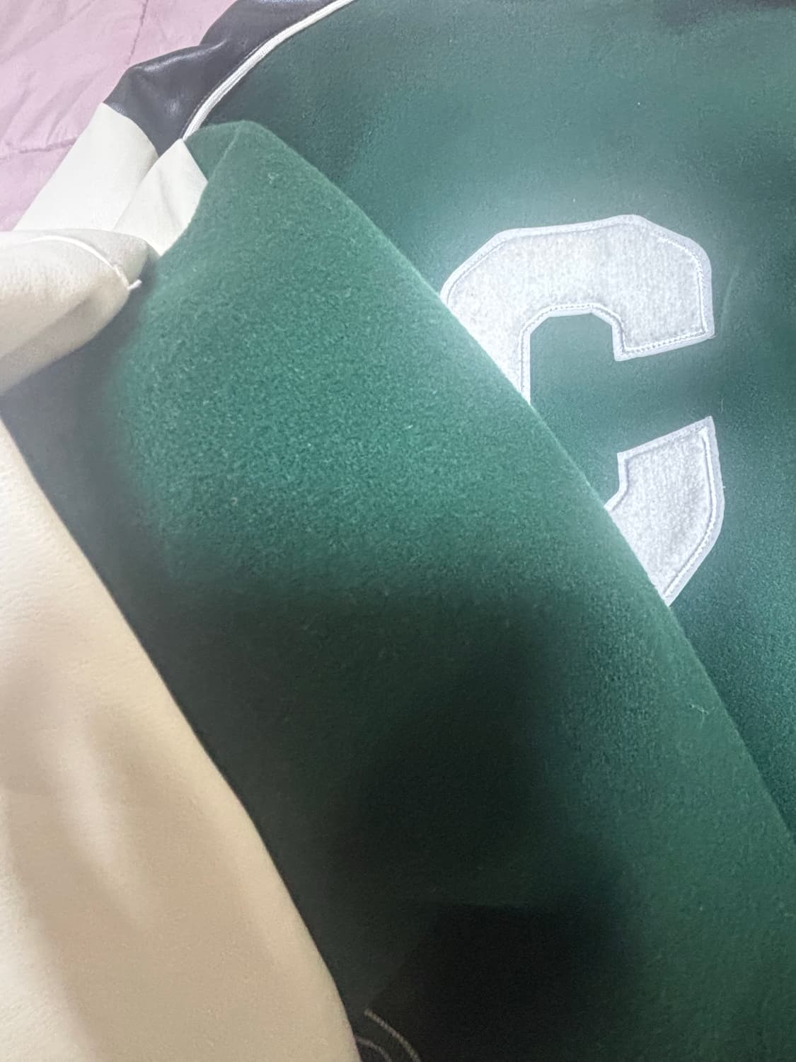 셀린느 C 로고 울 테디 레더 바시티 자켓(그린) 상품이미지6