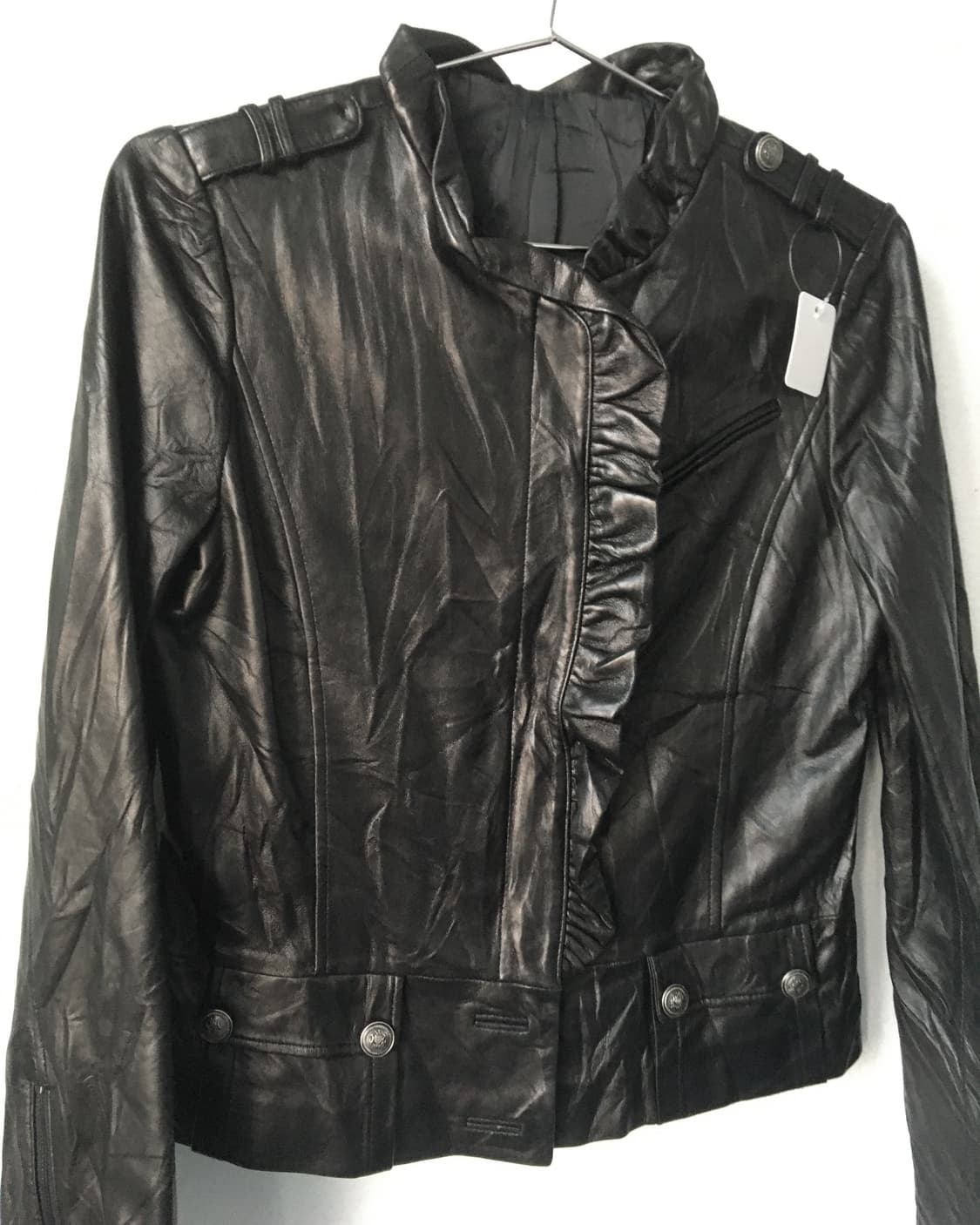 Frill point high neck leather jacket 상품이미지4