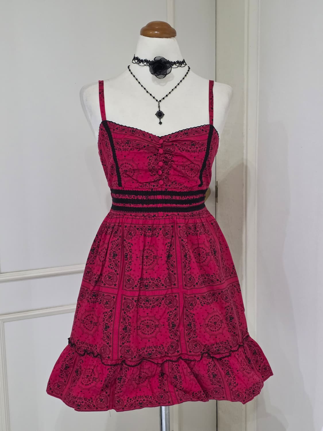 고전 리즈리사돌)일본빈티지 오네갸루 레드스컬 아메카지 고딕로리타캉캉원피스 상품이미지1