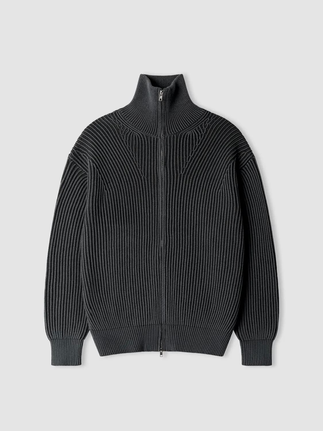 어널러코드 하이넥 투톤 니트 집업 (블랙) - L 상품이미지2