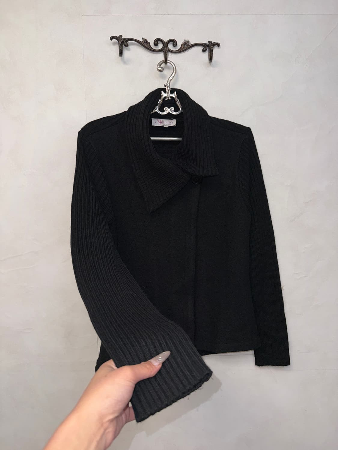 Black wool knit button wrap jacket 상품이미지4