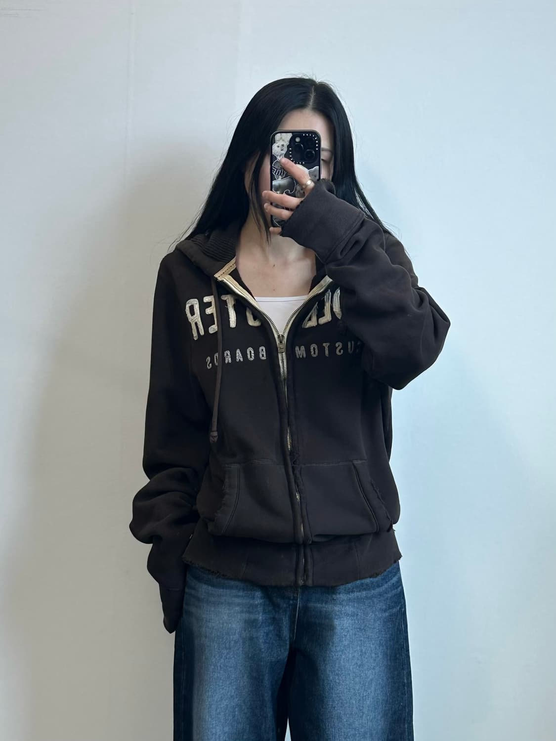 홀리스터 y2k 와투케 브라운 헤비 후드집업 상품이미지1