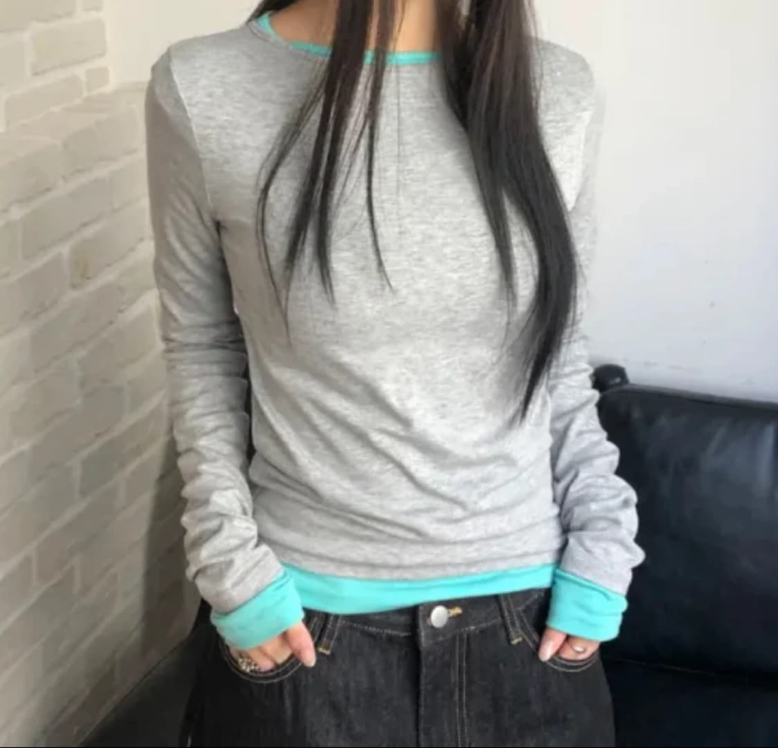 민트 기본 긴팔 T 상품이미지2