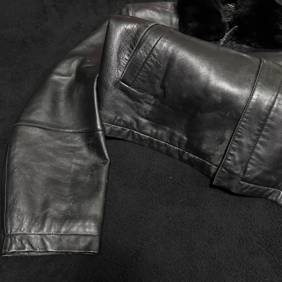 95-100 런던포그 블랙 양가죽 천연모피 무스탕 레더자켓 상품이미지4