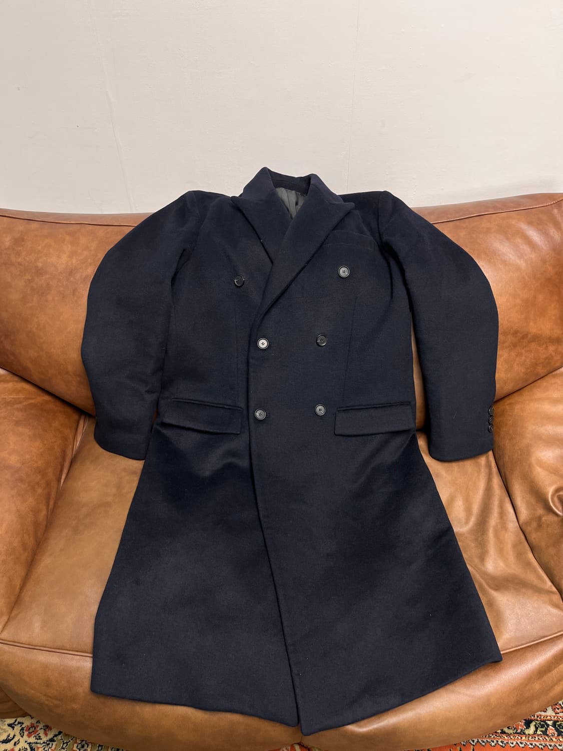 [52] 유로옴므 네이비 피크드 라펠 더블 코트 상품이미지4