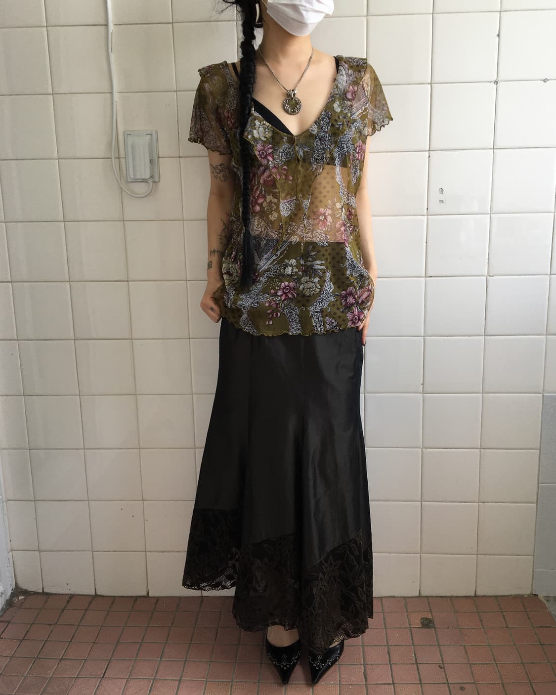 Flower pattern mesh top 상품이미지1