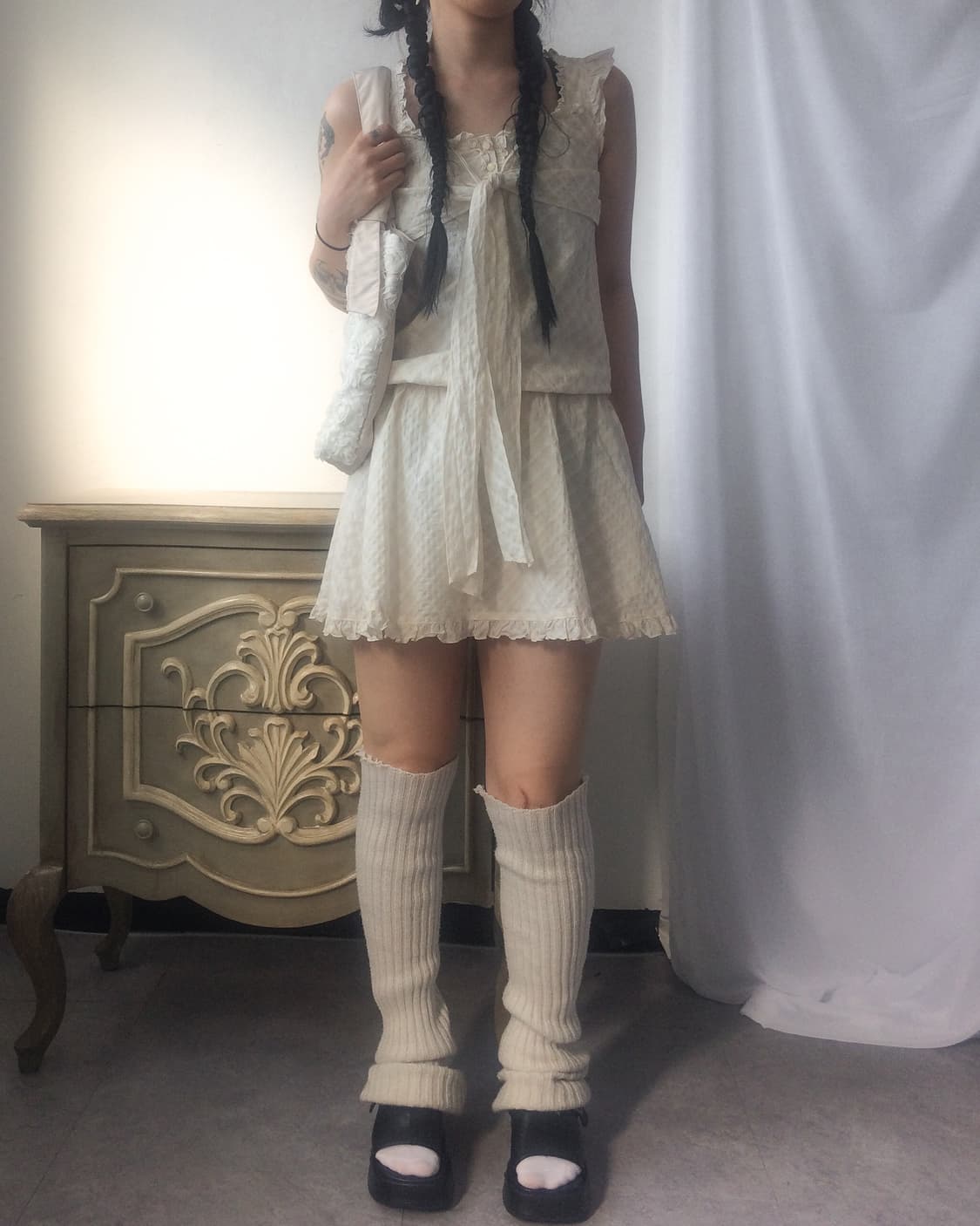 Tied point check pattern frill onepiece 상품이미지4
