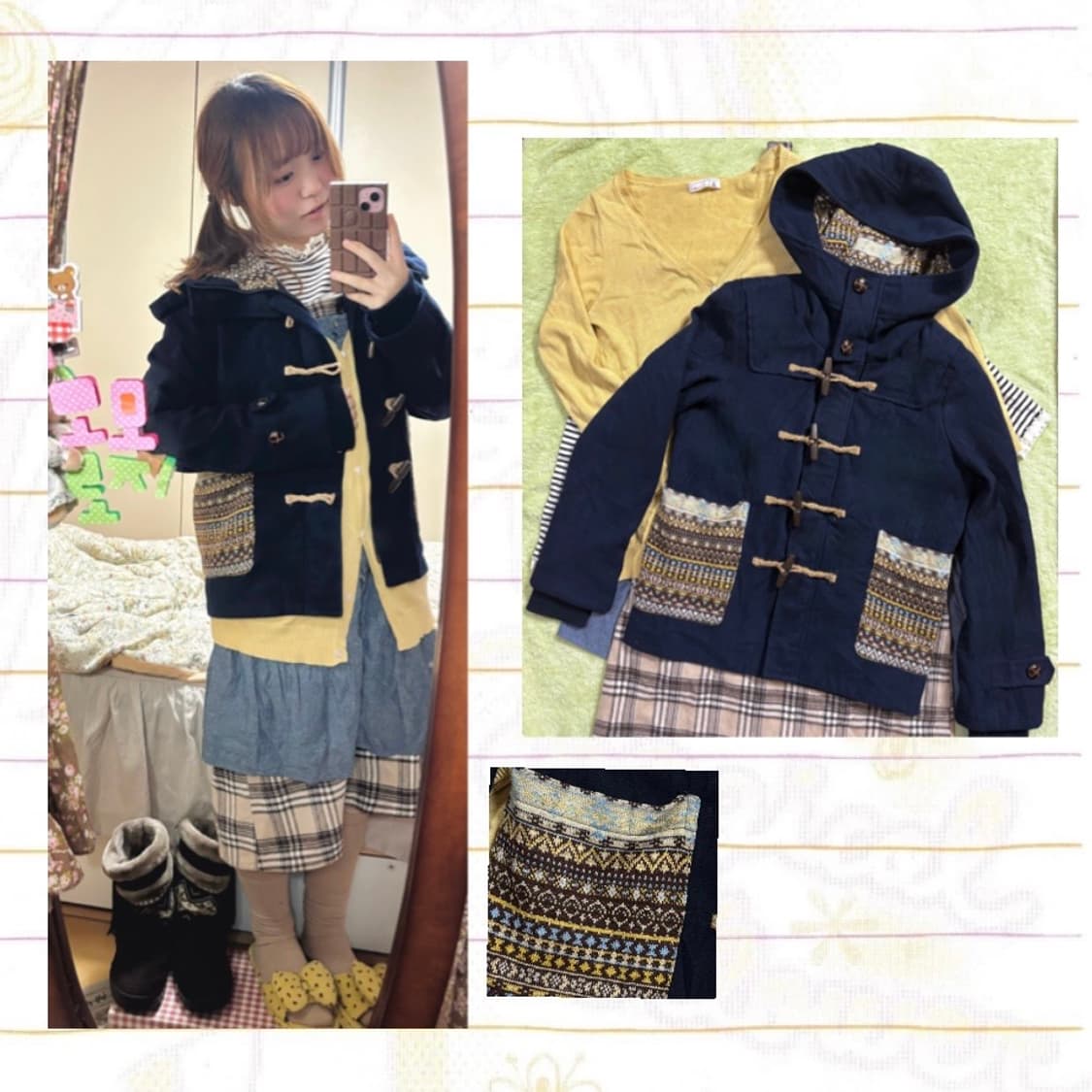 일본 빈티지 후드 노르딕 떡볶이 코트 모리걸코디세트 상품이미지2