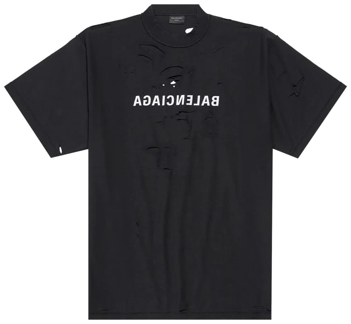 발렌시아가 인사이드 아웃 미러 오버사이즈 디스트로이드 티셔츠 블랙 상품이미지1