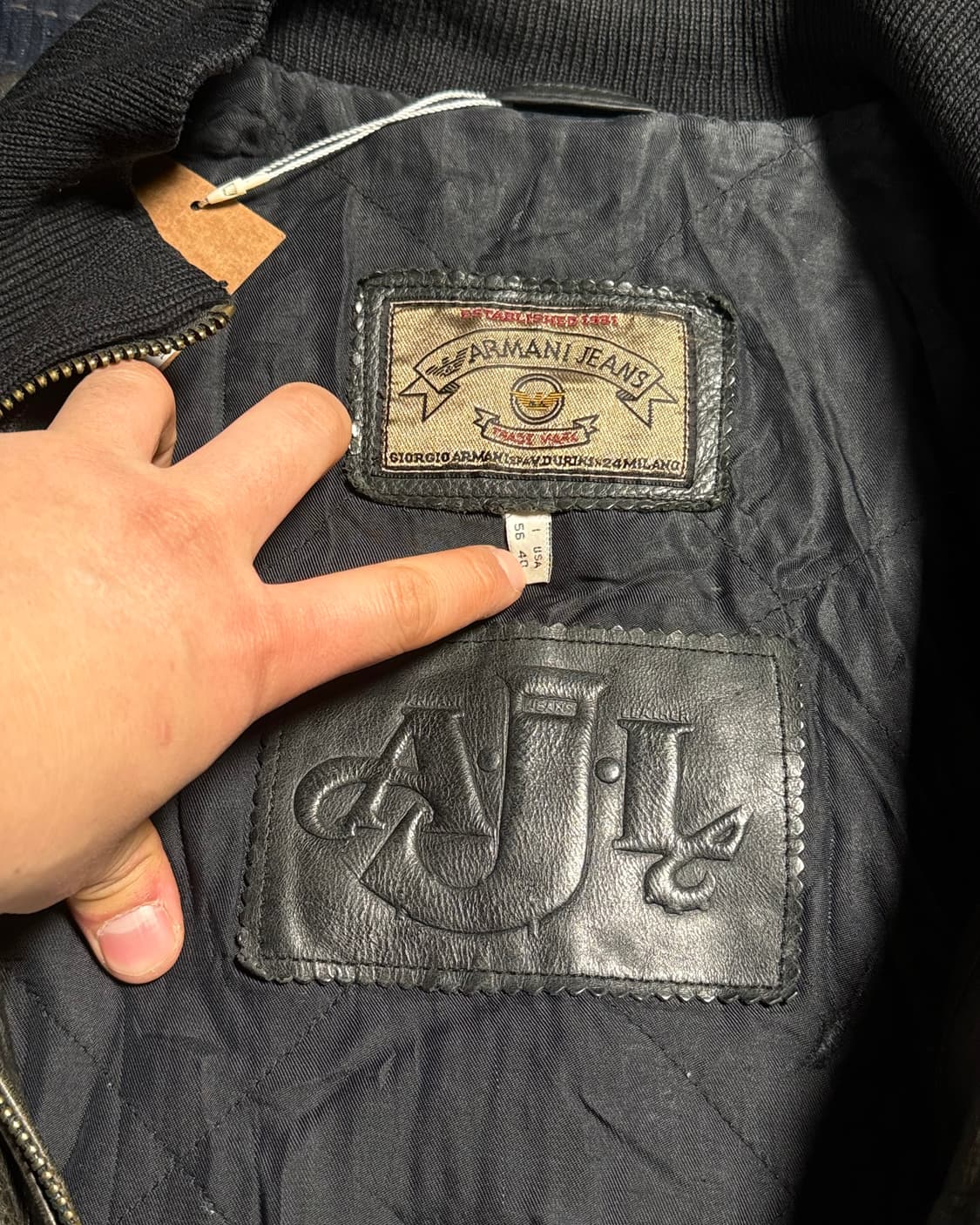 90‘s 알마니 진스 레더 봄버 자켓 40 상품이미지5