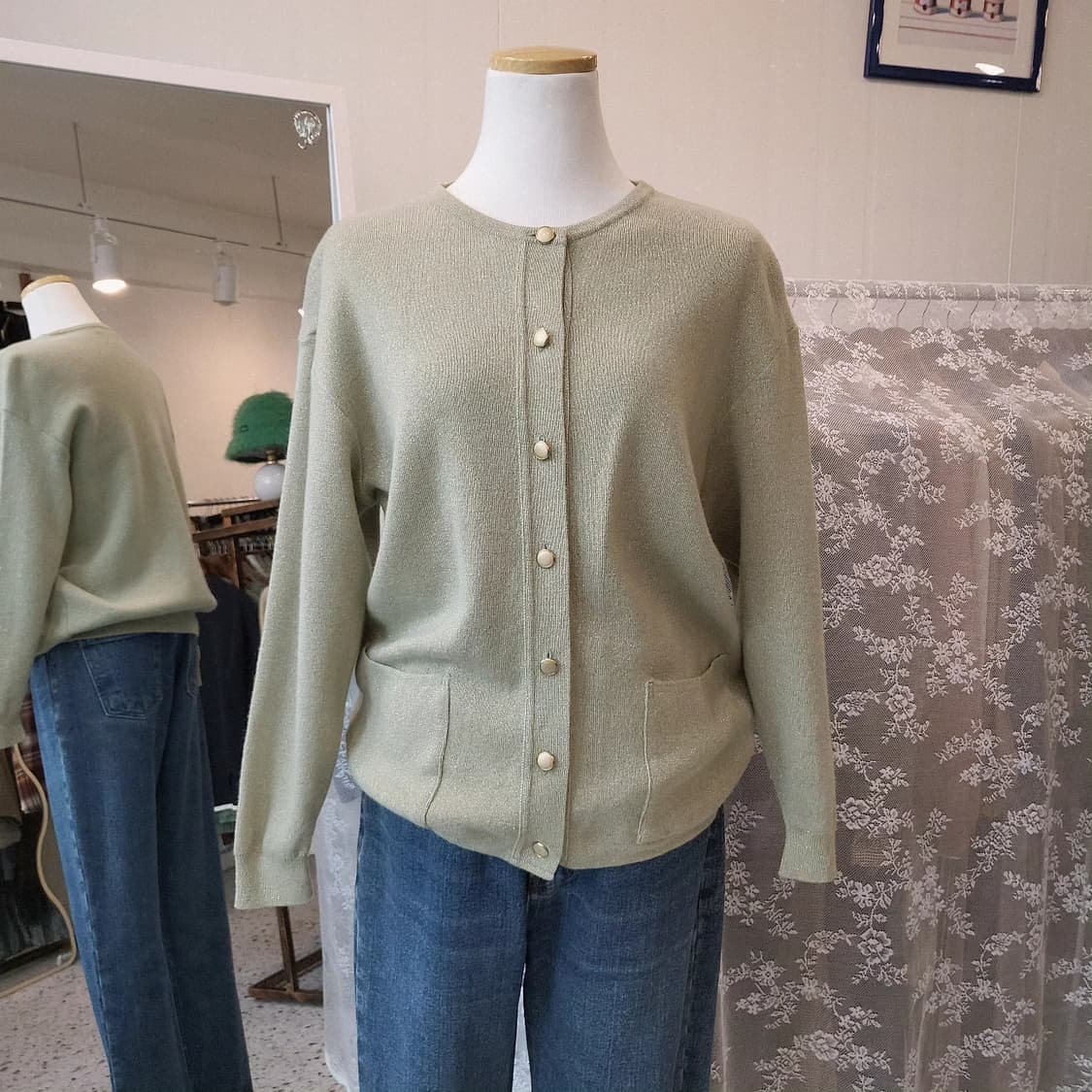 Bien-Mise 올리브 골드펄 울가디건 상품이미지2