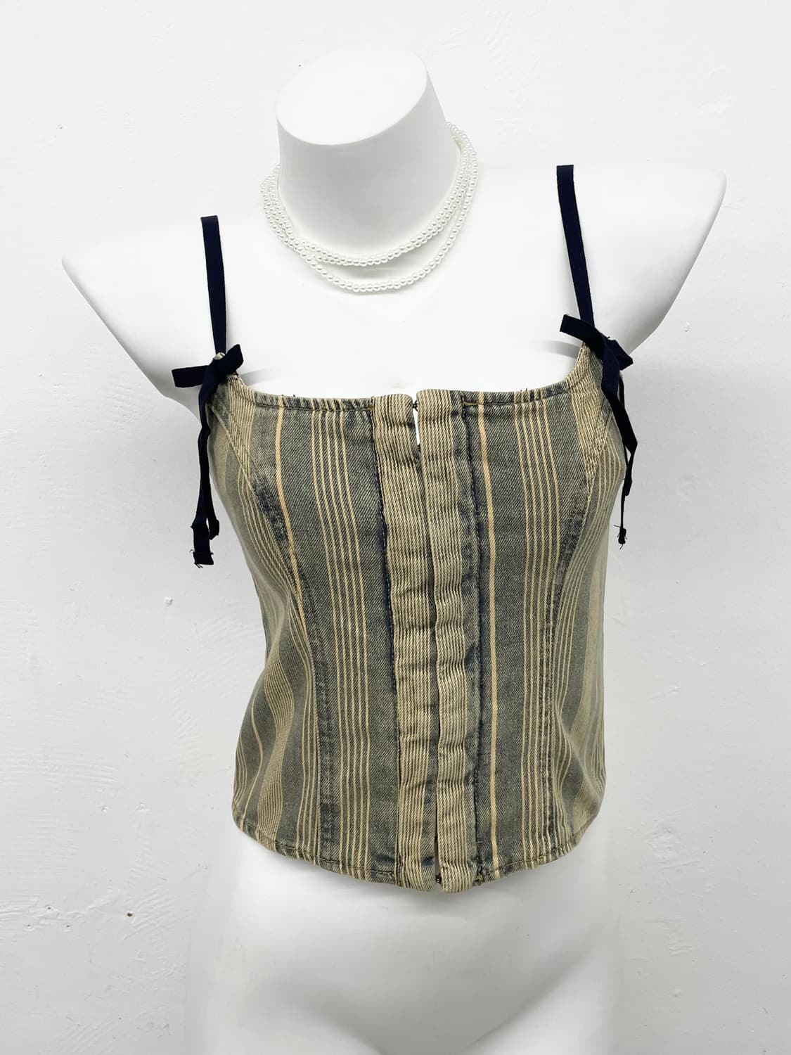 y2k 데님 후크 리본 코르셋 탑 상품이미지1