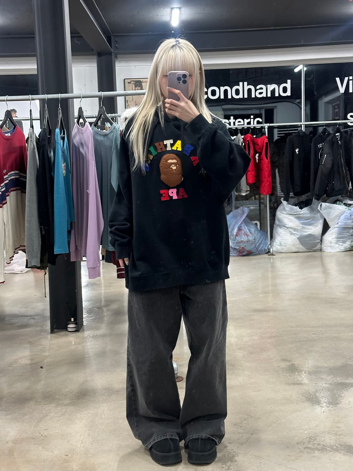 베이프 패치 컬리지 로고 후드티 상품이미지2