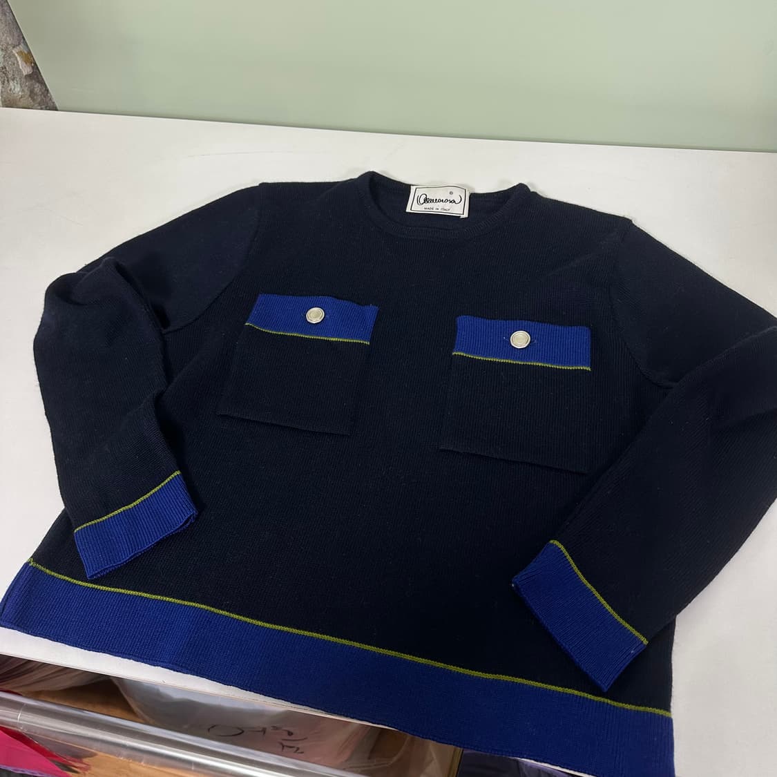 우먼S-M 이태리빈티지 네이비 투포켓 메리노울 니트 상품이미지1