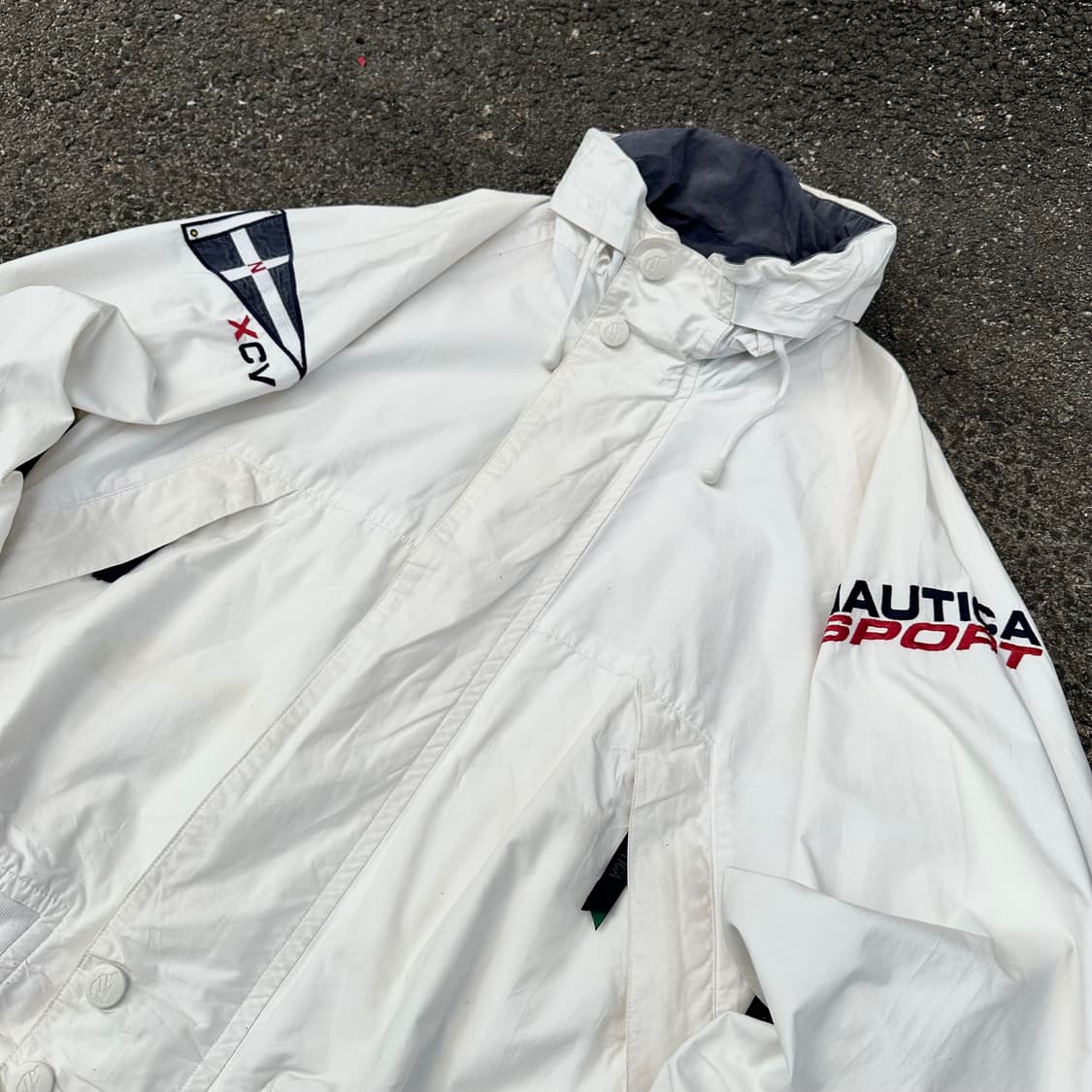 90s 노티카 화이트 올드스쿨 자수 레이싱 자켓 바람막이 트랙자켓 L 상품이미지3