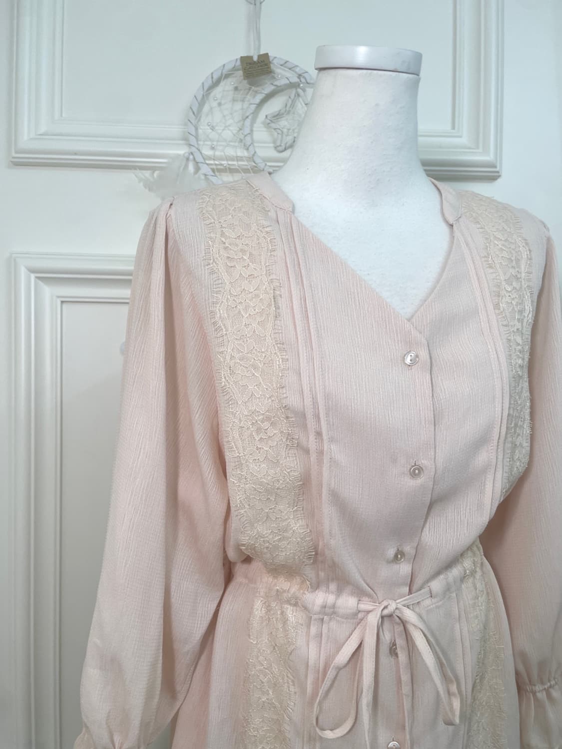 coralpink lace trim waist shirring blous 상품이미지6