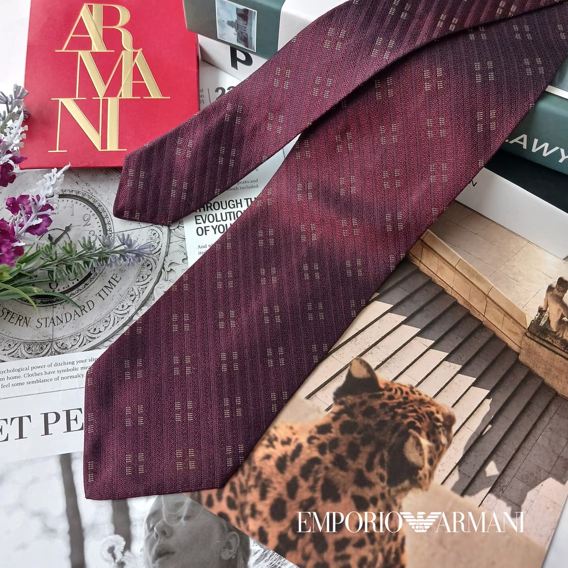 엠포리오 아르마니 실크 와인 패턴 넥타이 9.3cm A+등급 E929 상품이미지2