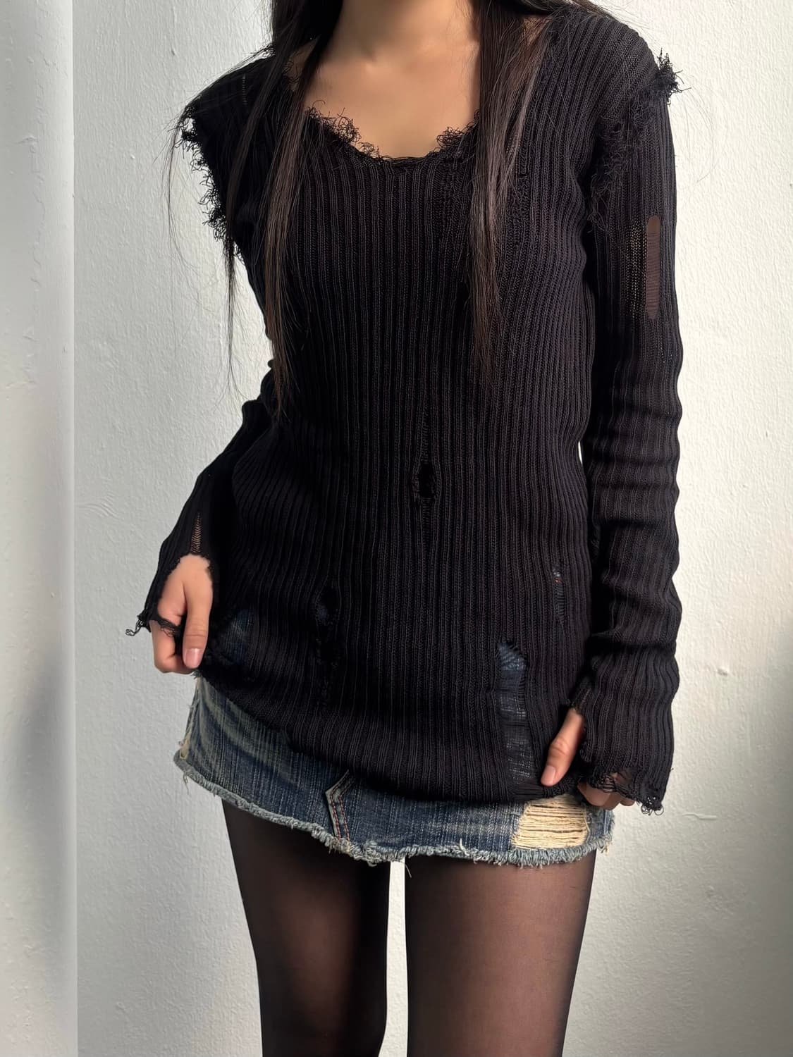 Vintage Black Damage Knit 상품이미지3